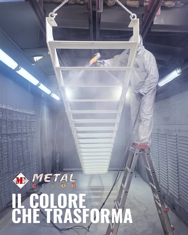 Verniciatura di una scala in ferro, precedentemente zincata a caldo,